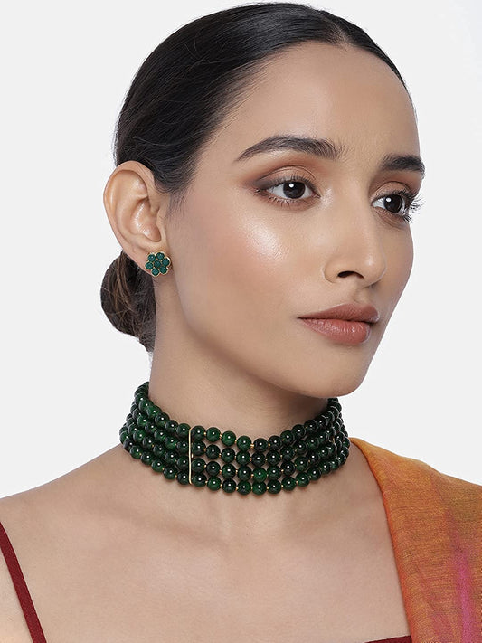 Women's 18k Gold Plated Black Pearl Beaded Choker Se