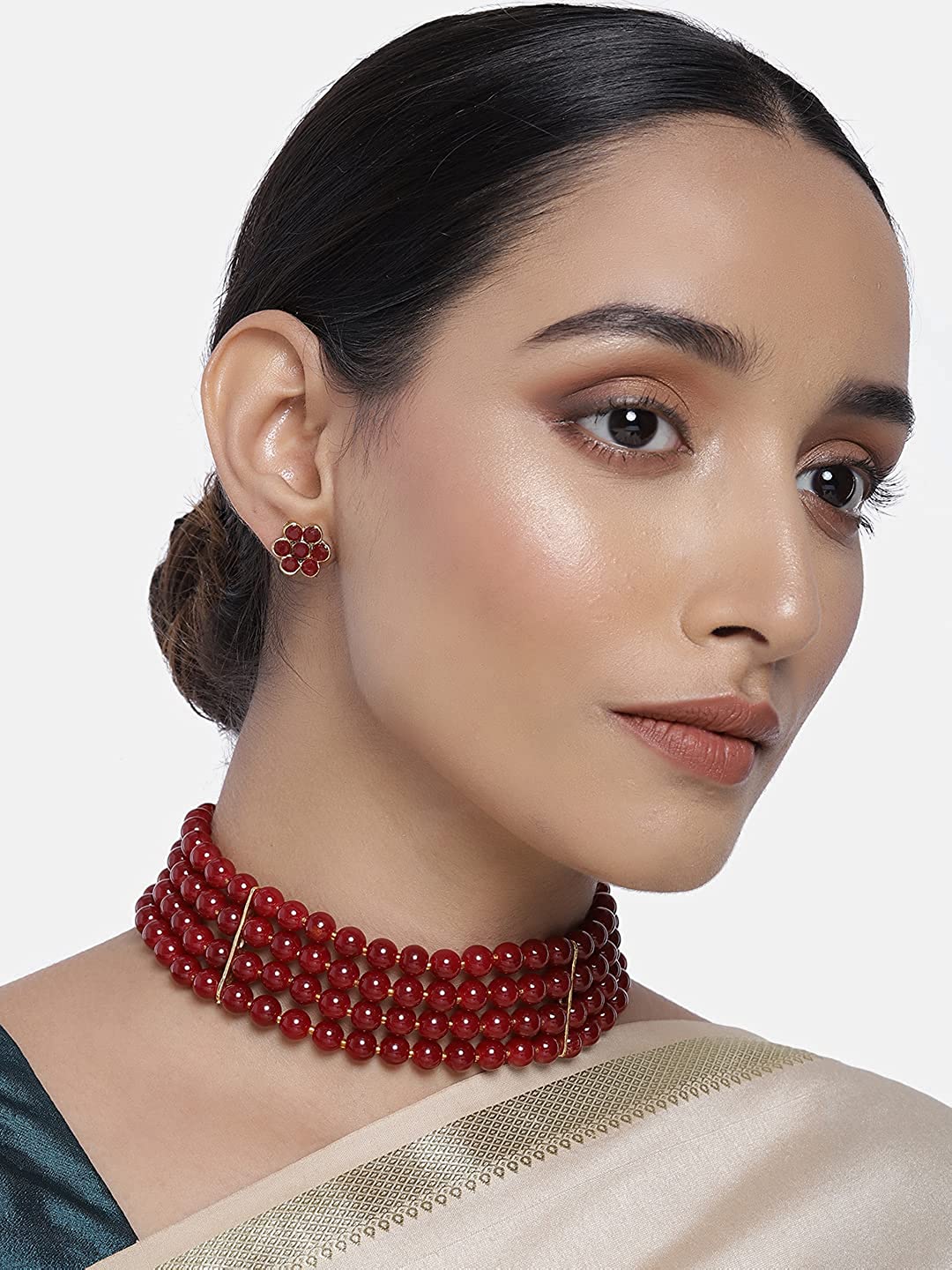 Women's 18k Gold Plated Black Pearl Beaded Choker Se