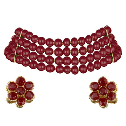 Women's 18k Gold Plated Black Pearl Beaded Choker Se
