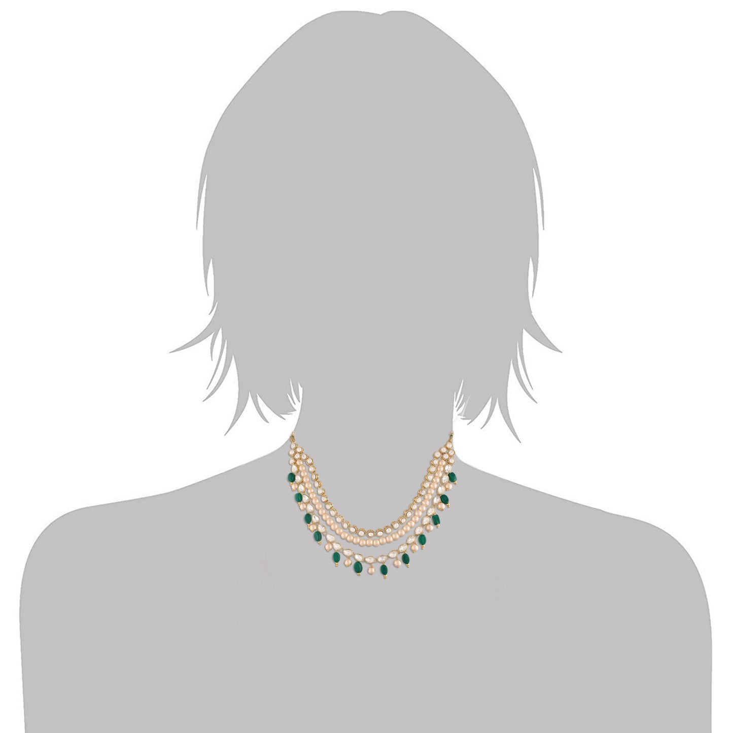 Women's  Gold Plated Pearl Studded & Beaded Necklace  Green Jewellery Set