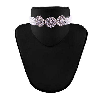 Women's 18K Gold Plated Traditional Kundan Studded Pearl choker with Earrings