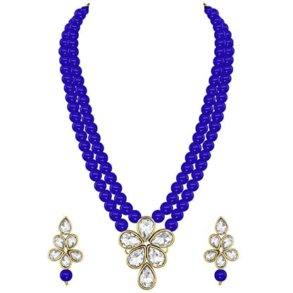 Women's 18k Gold Plated Traditional Kundan & Pearl Studded Necklace Jewellery Set ML3