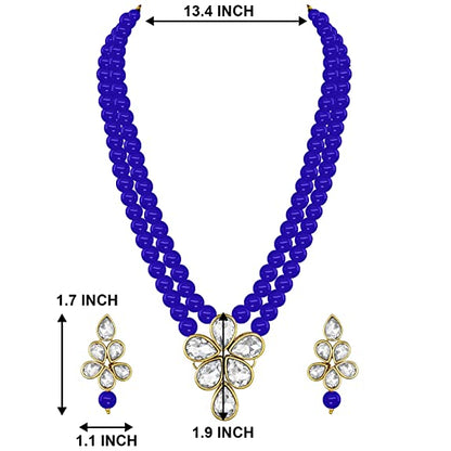 Women's 18k Gold Plated Traditional Kundan & Pearl Studded Necklace Jewellery Set ML3