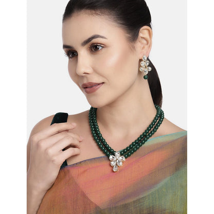 Women's 18k Gold Plated Traditional Kundan & Pearl Studded Necklace Jewellery Set