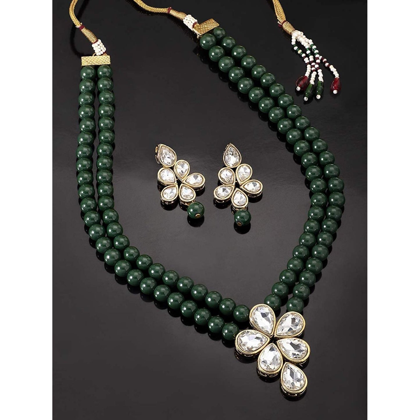 Women's 18k Gold Plated Traditional Kundan & Pearl Studded Necklace Jewellery Set