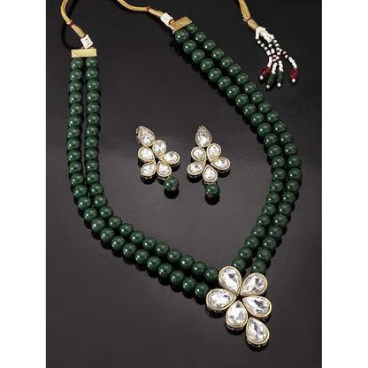 Women's 18k Gold Plated Traditional Kundan & Pearl Studded Necklace Jewellery Set