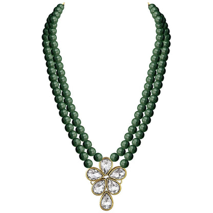 Women's 18k Gold Plated Traditional Kundan & Pearl Studded Necklace Jewellery Set