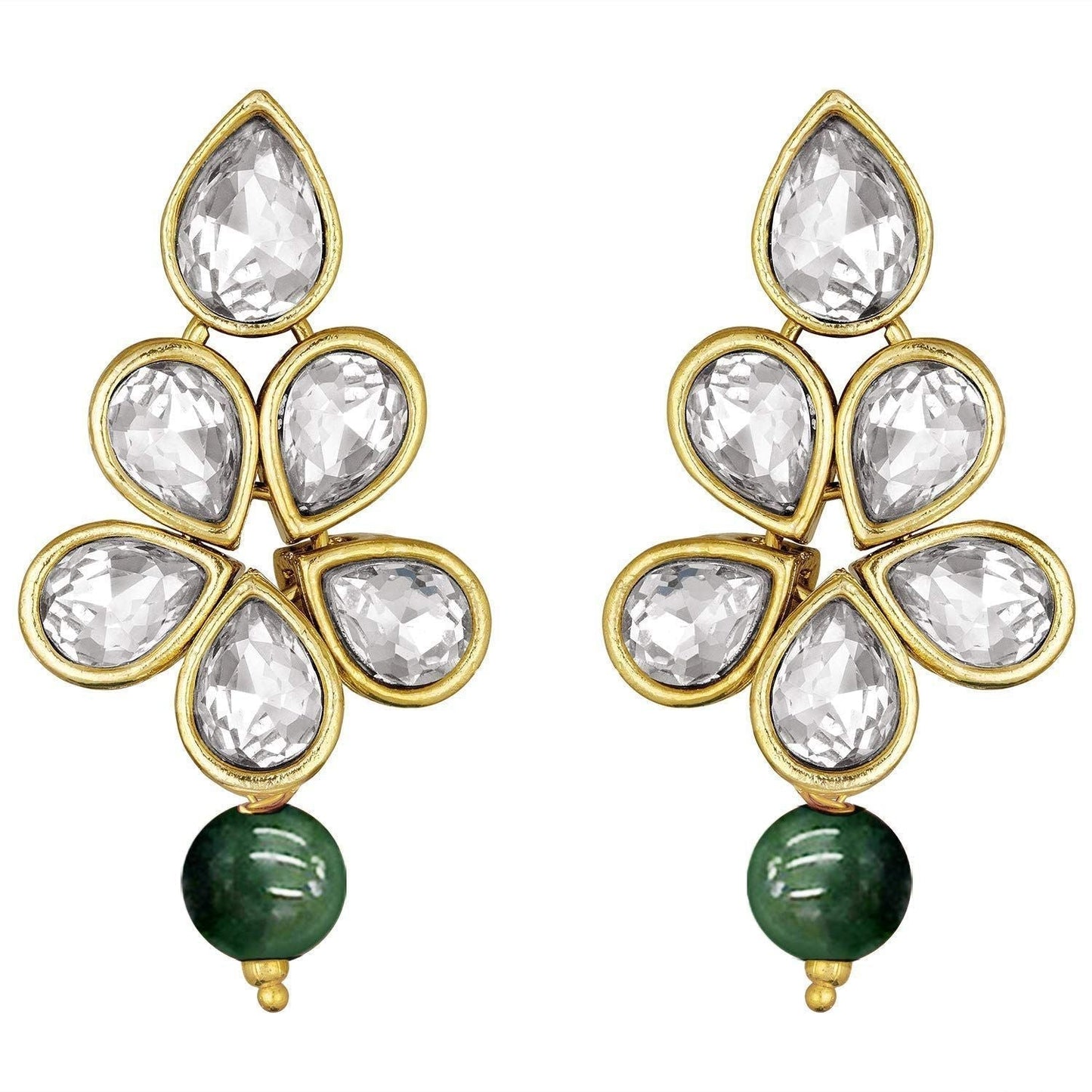 Women's 18k Gold Plated Traditional Kundan & Pearl Studded Necklace Jewellery Set