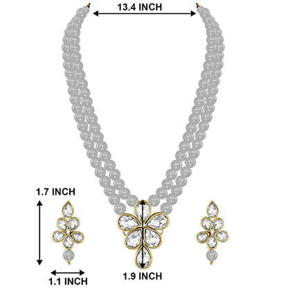 Women's 18k Gold Plated Traditional Kundan & Pearl Studded Necklace Jewellery Set ML3