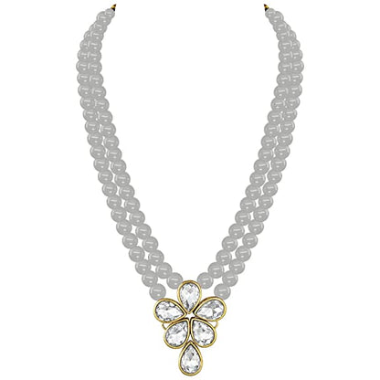 Women's 18k Gold Plated Traditional Kundan & Pearl Studded Necklace Jewellery Set ML3