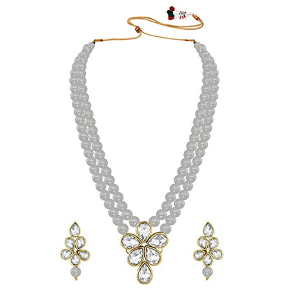 Women's 18k Gold Plated Traditional Kundan & Pearl Studded Necklace Jewellery Set ML3