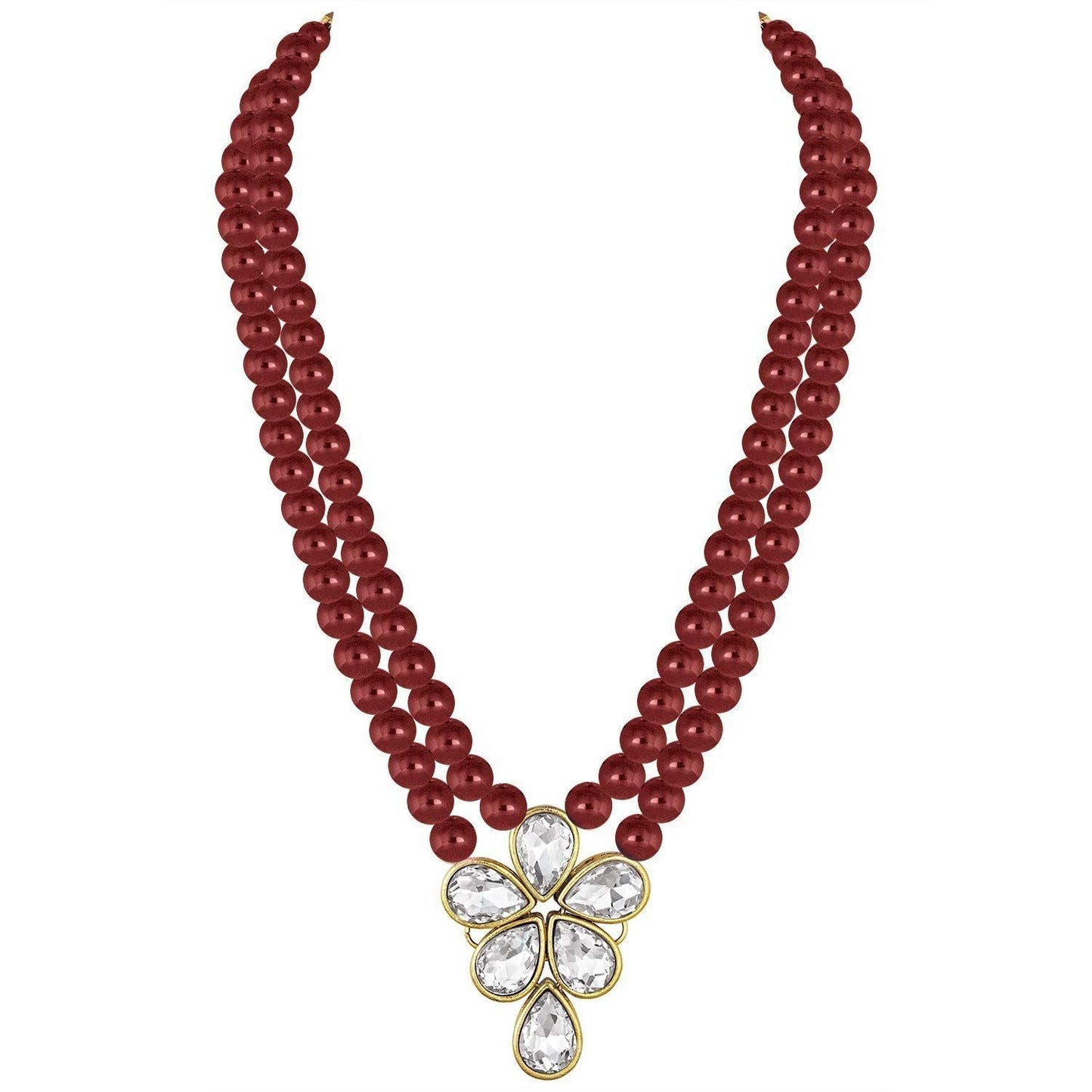 Women's 18k Gold Plated Traditional Kundan & Pearl Studded Necklace Jewellery Set