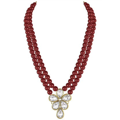 Women's 18k Gold Plated Traditional Kundan & Pearl Studded Necklace Jewellery Set