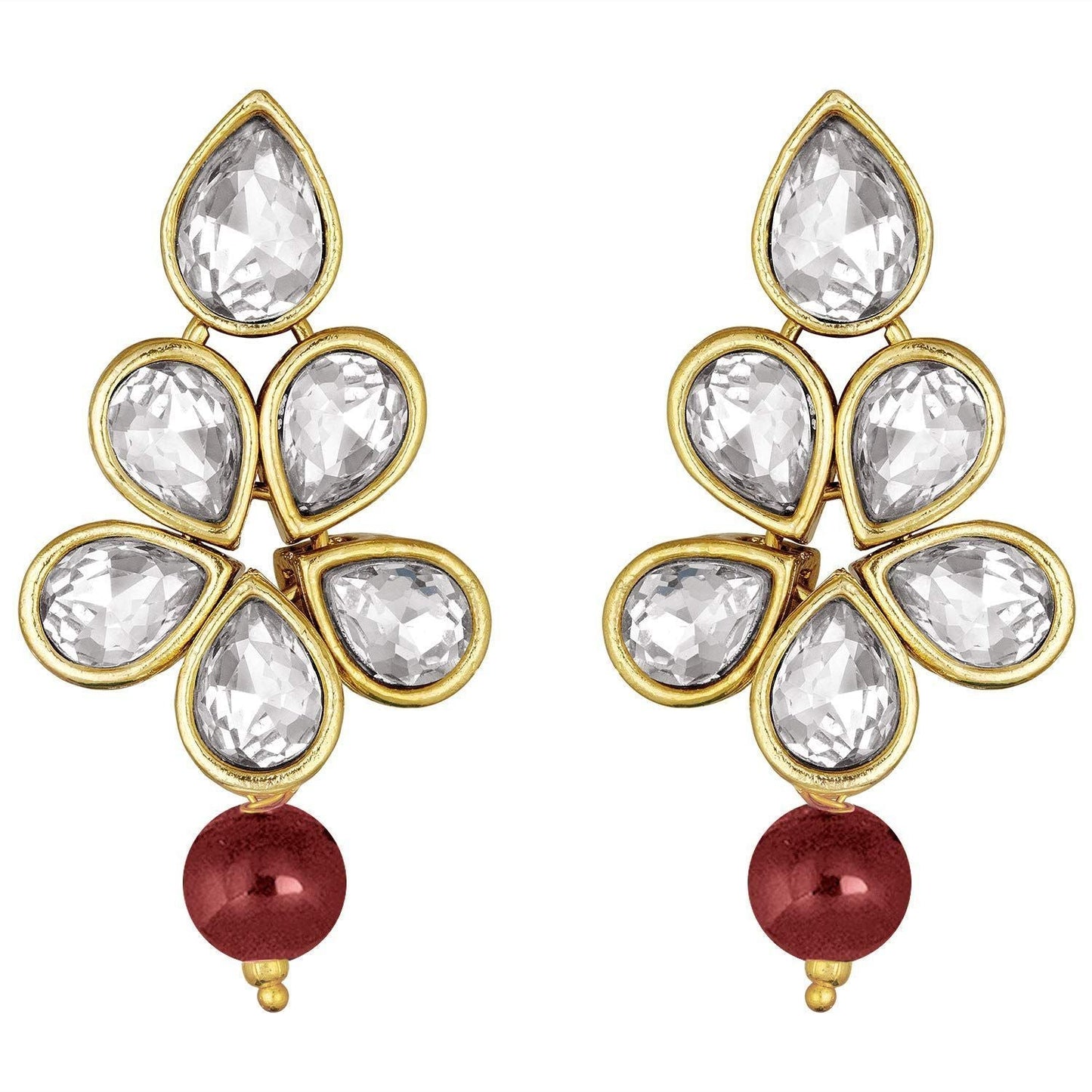 Women's 18k Gold Plated Traditional Kundan & Pearl Studded Necklace Jewellery Set
