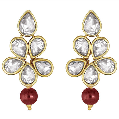 Women's 18k Gold Plated Traditional Kundan & Pearl Studded Necklace Jewellery Set