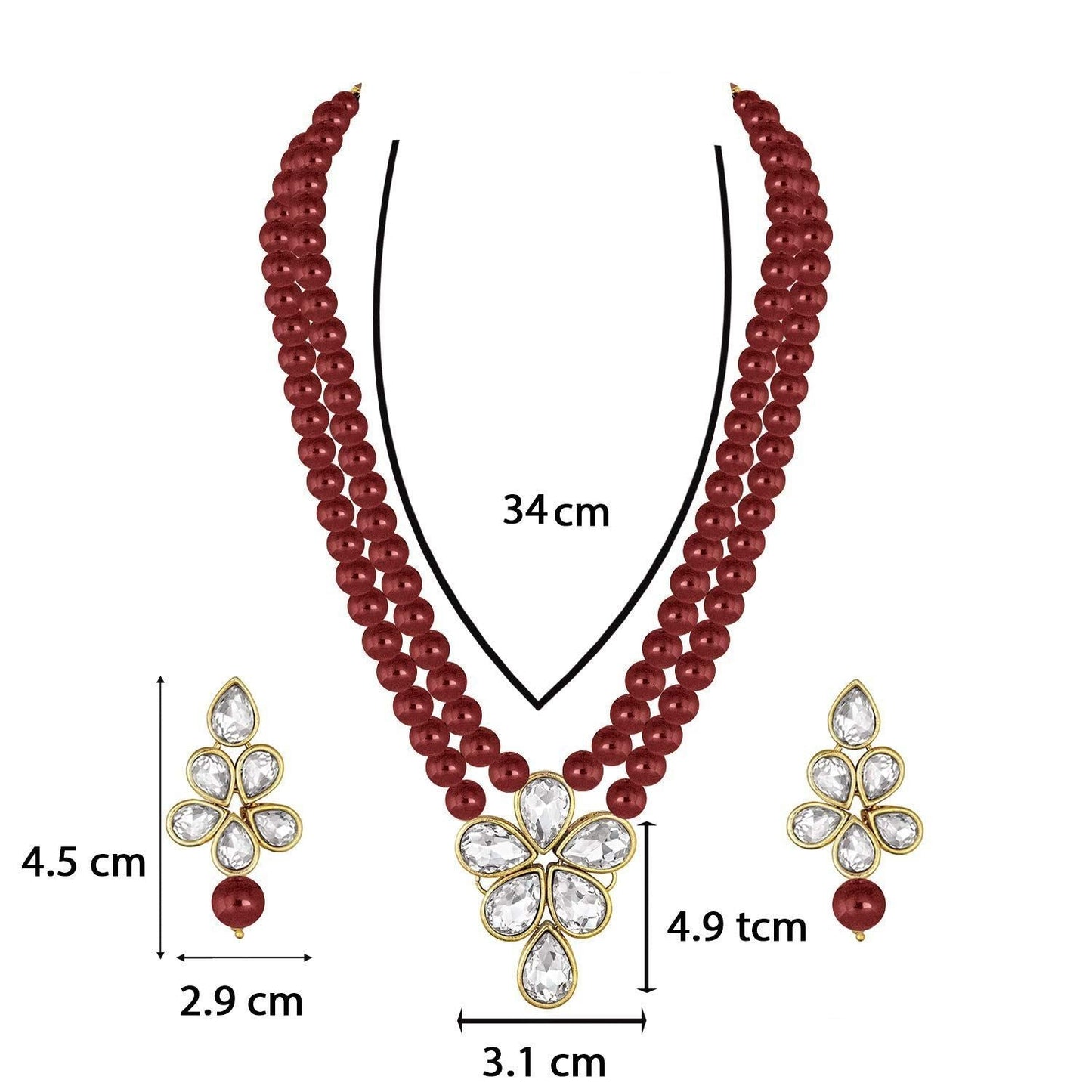 Women's 18k Gold Plated Traditional Kundan & Pearl Studded Necklace Jewellery Set