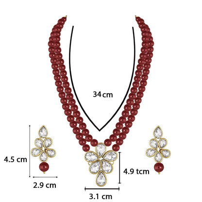 Women's 18k Gold Plated Traditional Kundan & Pearl Studded Necklace Jewellery Set