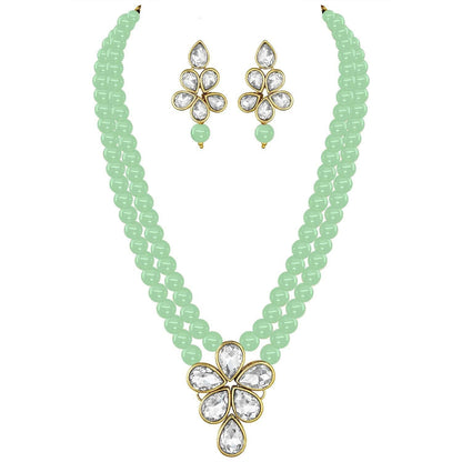 Women's 18k Gold Plated Traditional Kundan & Pearl Studded Necklace Jewellery Set
