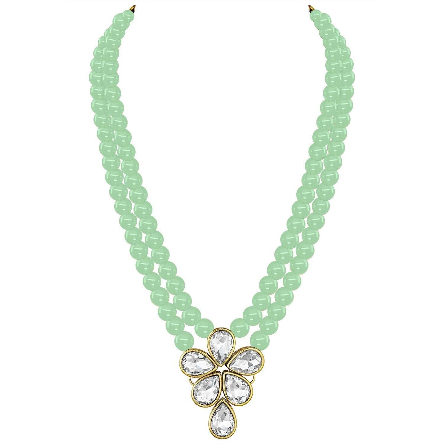 Women's 18k Gold Plated Traditional Kundan & Pearl Studded Necklace Jewellery Set