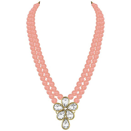 Women's 18k Gold Plated Traditional Kundan & Pearl Studded Necklace Jewellery Set ML31
