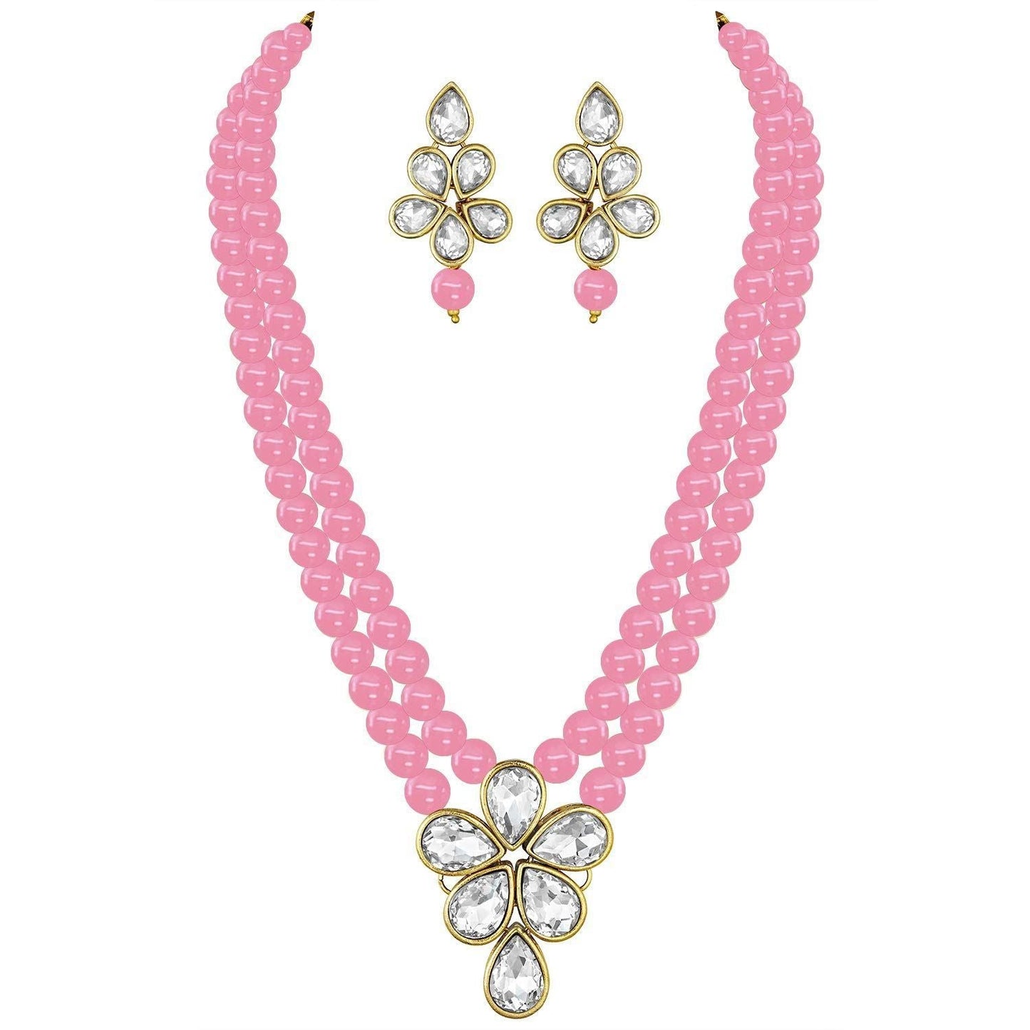 Women's 18k Gold Plated Traditional Kundan & Pearl Studded Necklace Jewellery Set