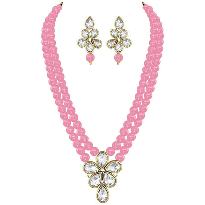 Women's 18k Gold Plated Traditional Kundan & Pearl Studded Necklace Jewellery Set