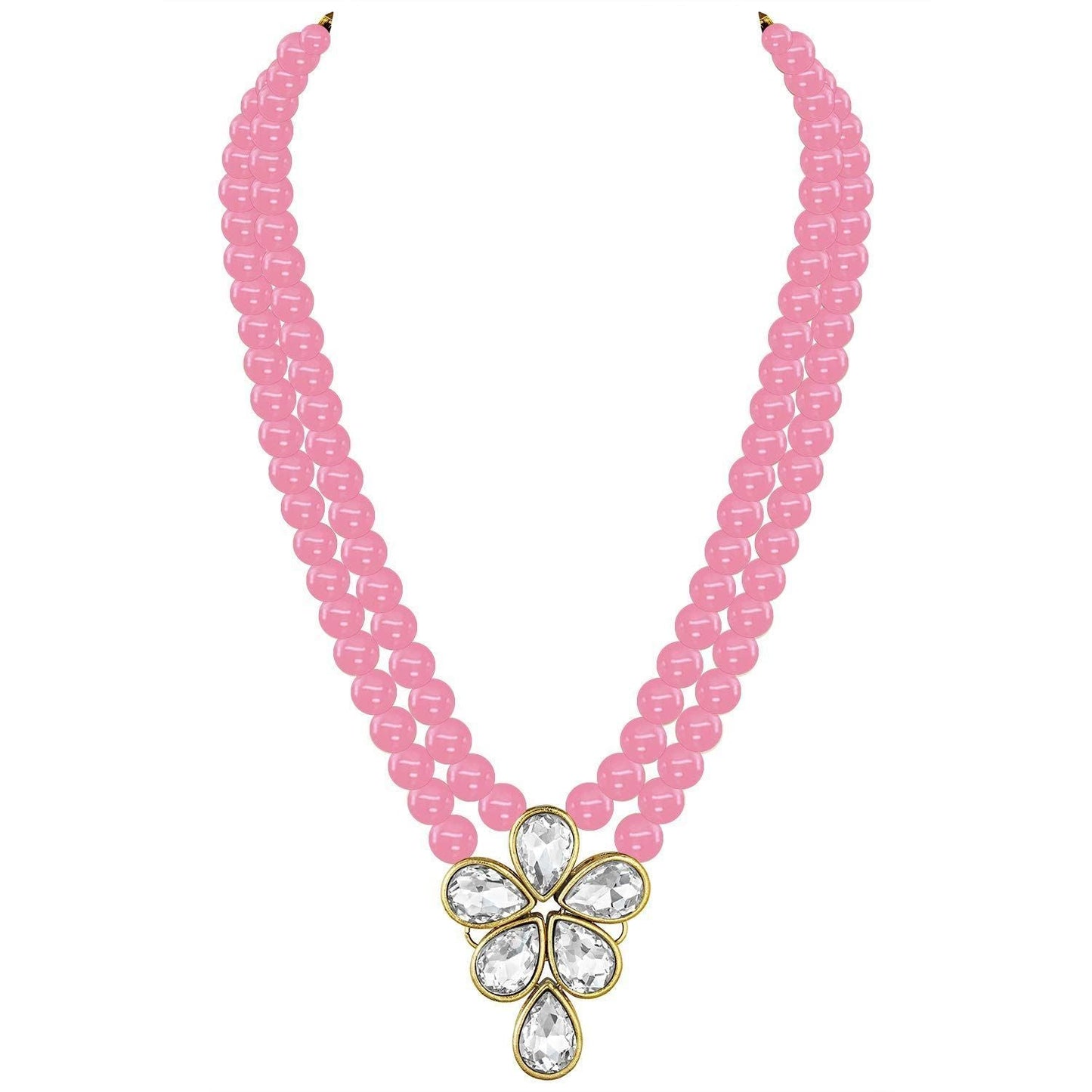Women's 18k Gold Plated Traditional Kundan & Pearl Studded Necklace Jewellery Set