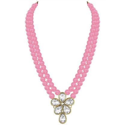 Women's 18k Gold Plated Traditional Kundan & Pearl Studded Necklace Jewellery Set