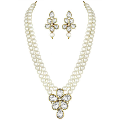 Women's 18k Gold Plated Traditional Kundan & Pearl Studded Necklace Jewellery Set