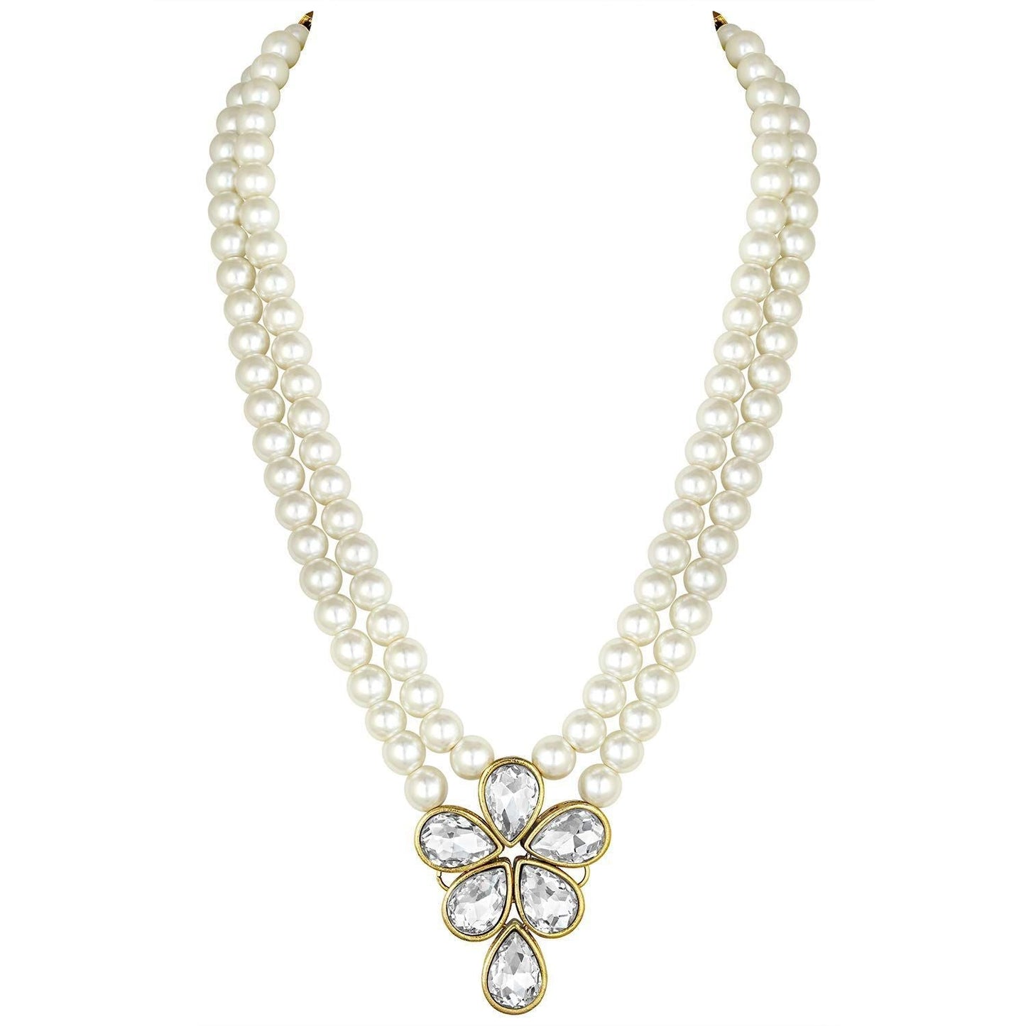 Women's 18k Gold Plated Traditional Kundan & Pearl Studded Necklace Jewellery Set