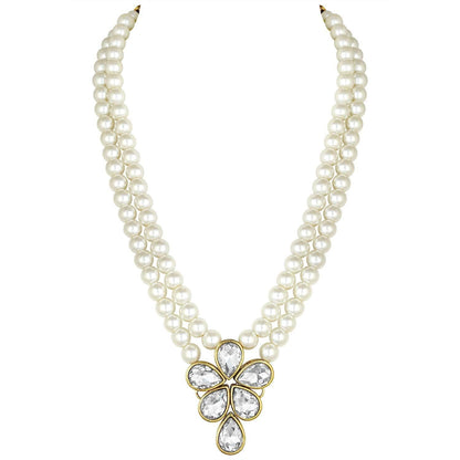 Women's 18k Gold Plated Traditional Kundan & Pearl Studded Necklace Jewellery Set