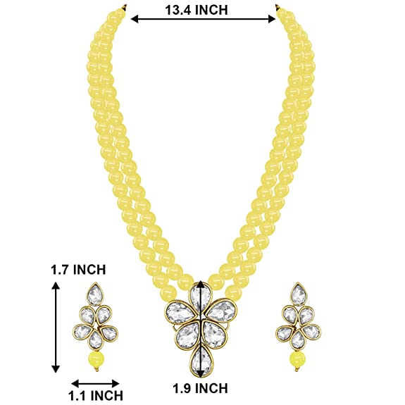 Women's 18k Gold Plated Traditional Kundan & Pearl Studded Necklace Jewellery Set ML311