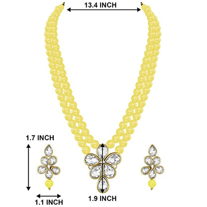 Women's 18k Gold Plated Traditional Kundan & Pearl Studded Necklace Jewellery Set ML311