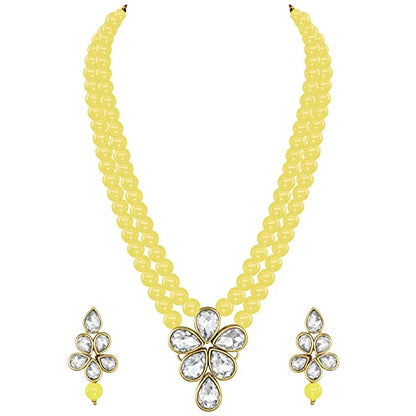 Women's 18k Gold Plated Traditional Kundan & Pearl Studded Necklace Jewellery Set ML311