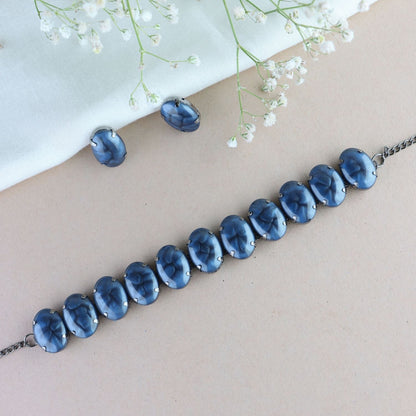 Women's Glamorous Fashionable Eye-Catching Blue Beaded Choker and Earrings Set