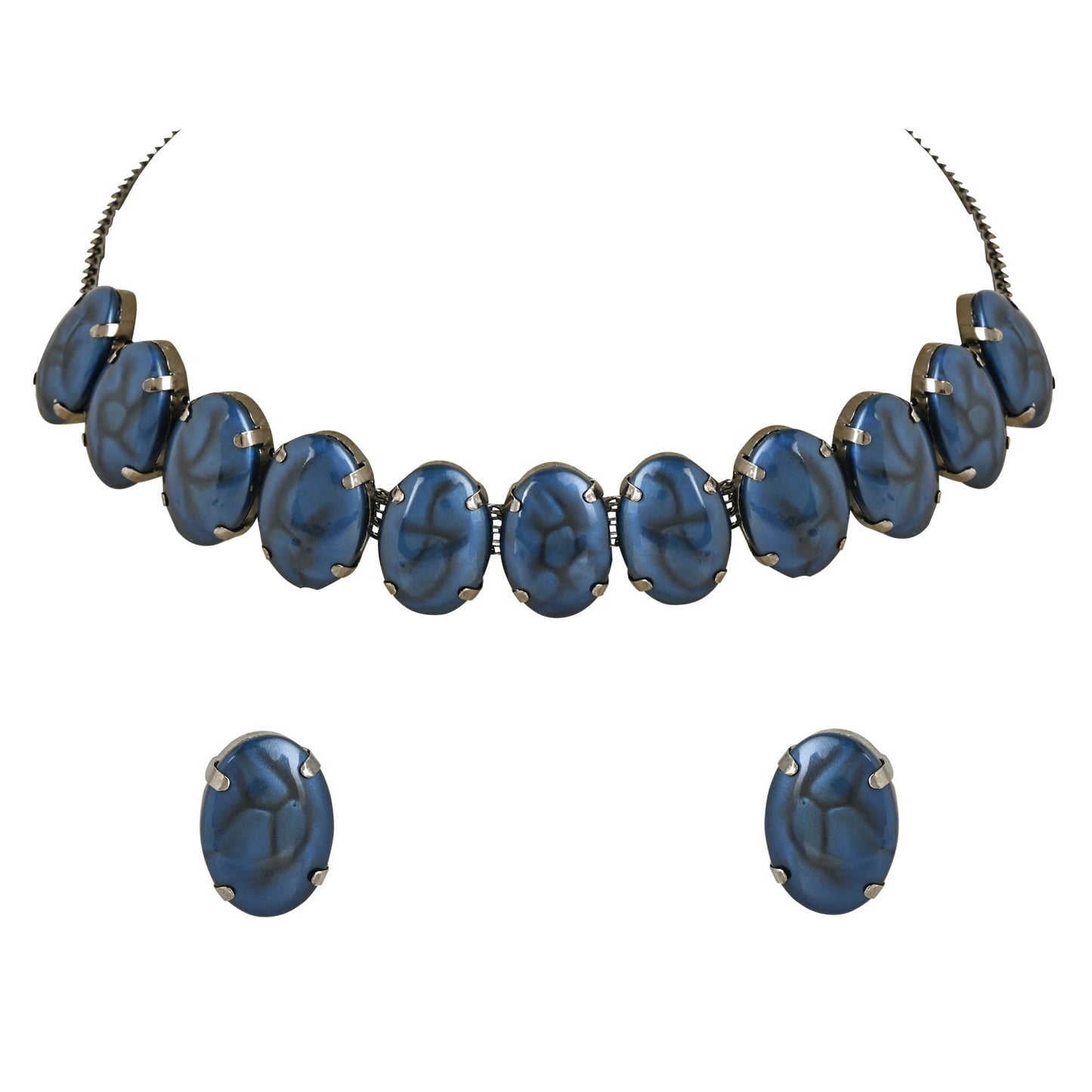Women's Glamorous Fashionable Eye-Catching Blue Beaded Choker and Earrings Set