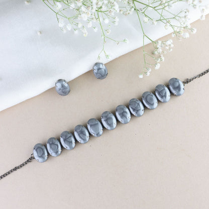 Women's Glamorous Fashionable Eye-Catching Grey Beaded Choker and Earrings Set