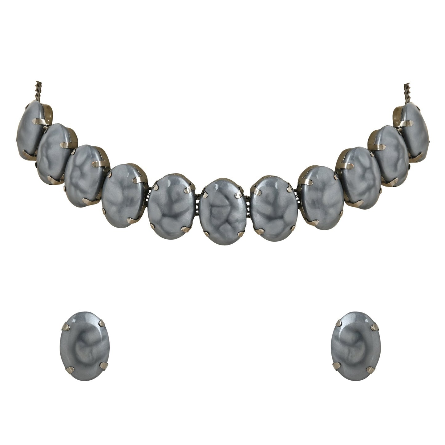 Women's Glamorous Fashionable Eye-Catching Grey Beaded Choker and Earrings Set
