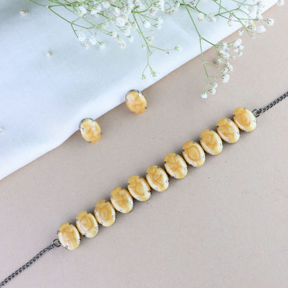 Women's Glamorous Fashionable Eye-Catching Yellow Beaded Choker and Earrings Set