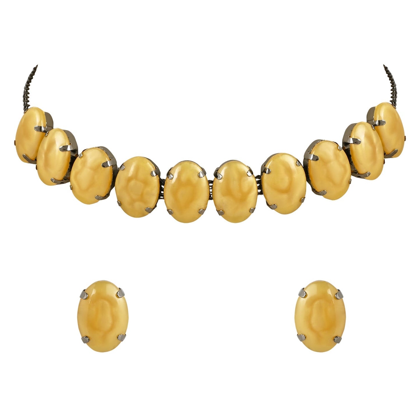 Women's Glamorous Fashionable Eye-Catching Yellow Beaded Choker and Earrings Set