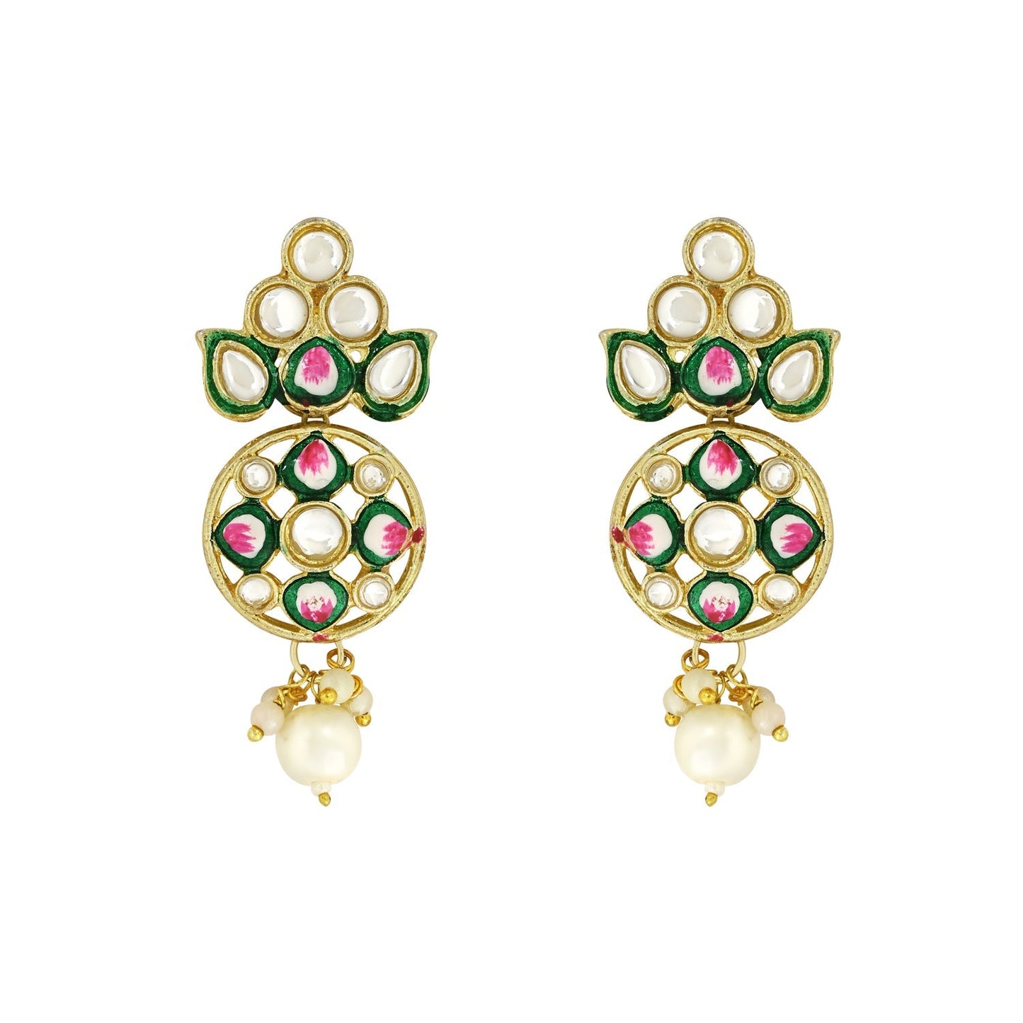 Women's Gold Plated Traditional Pearl Kundan Studded Meenakari Choker Necklace With Earring Set