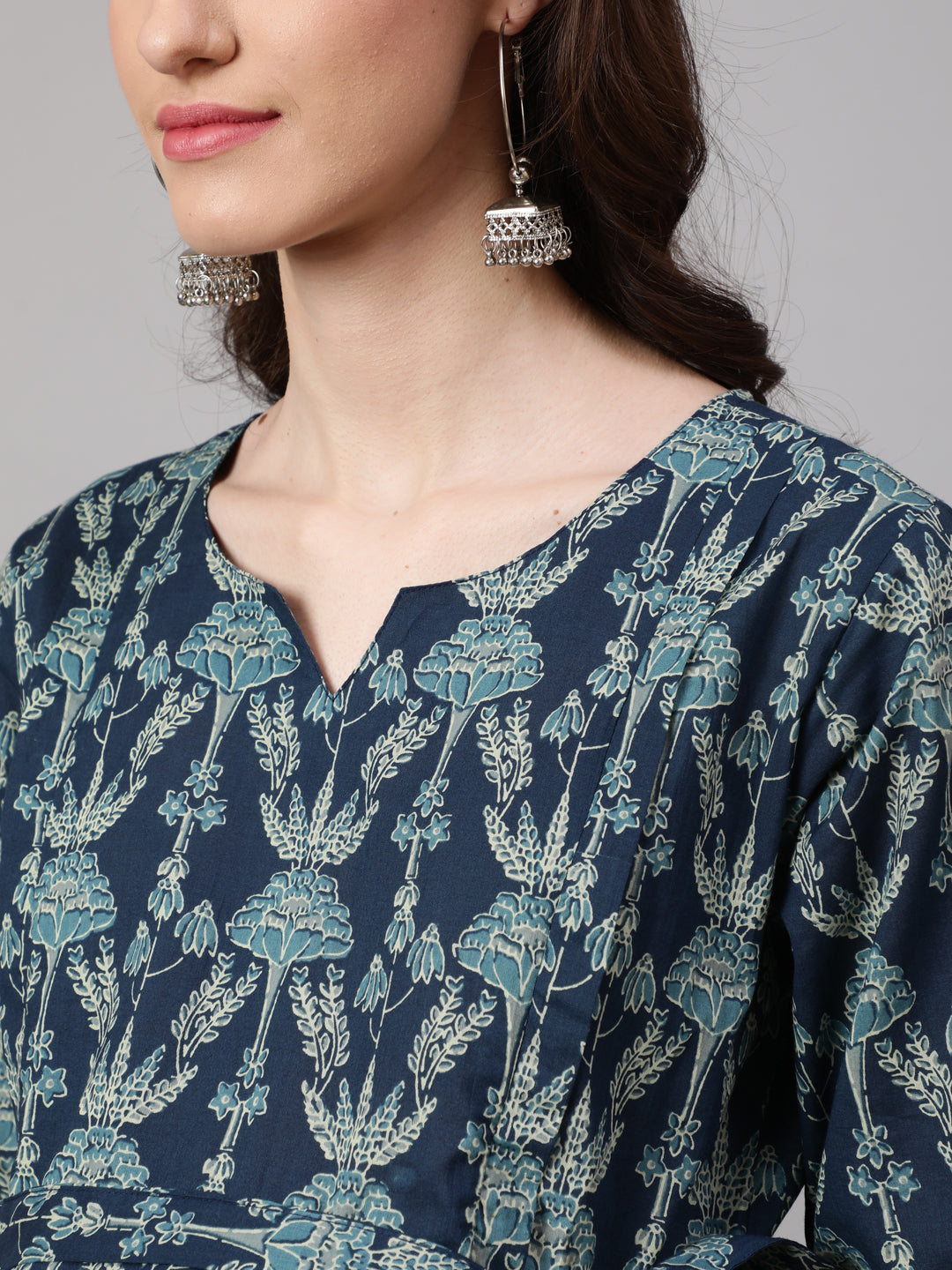 Women's Blue Printed Flared Maternity Dress
