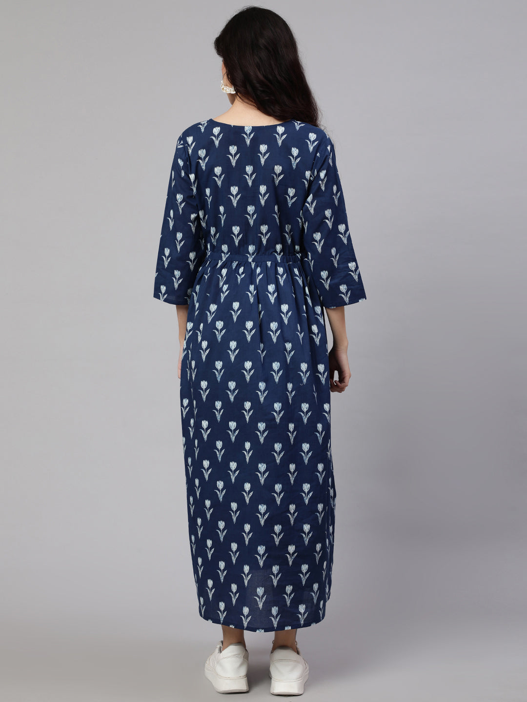 Women's Blue Floral Printed Flared Maternity Dress