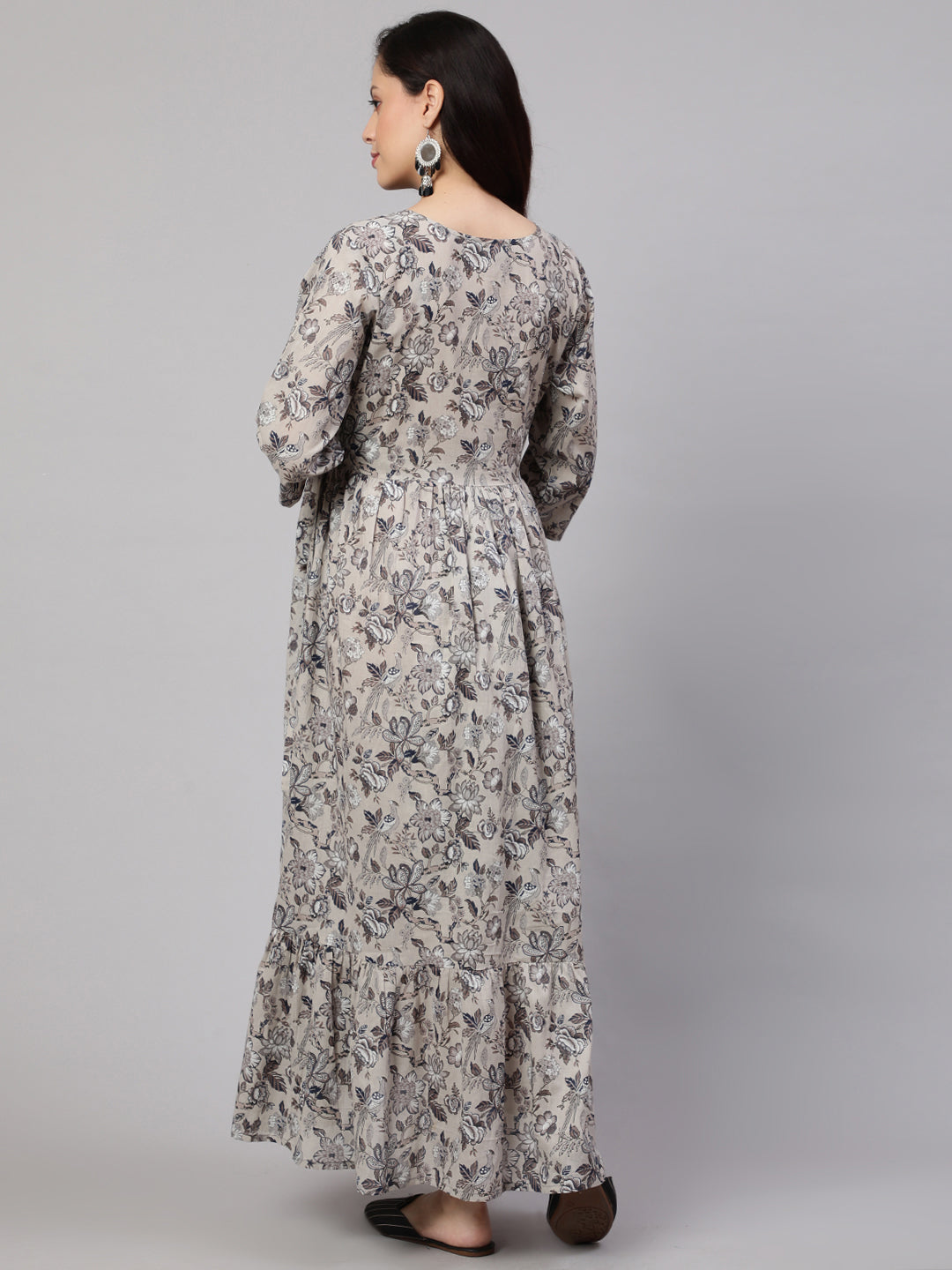 Women's Grey Printed Flared Maternity Dress