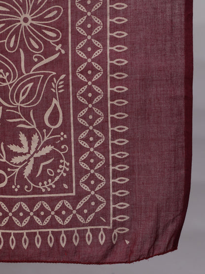 Women's Burgundy Printed Flared Maternity Dress Dupatta