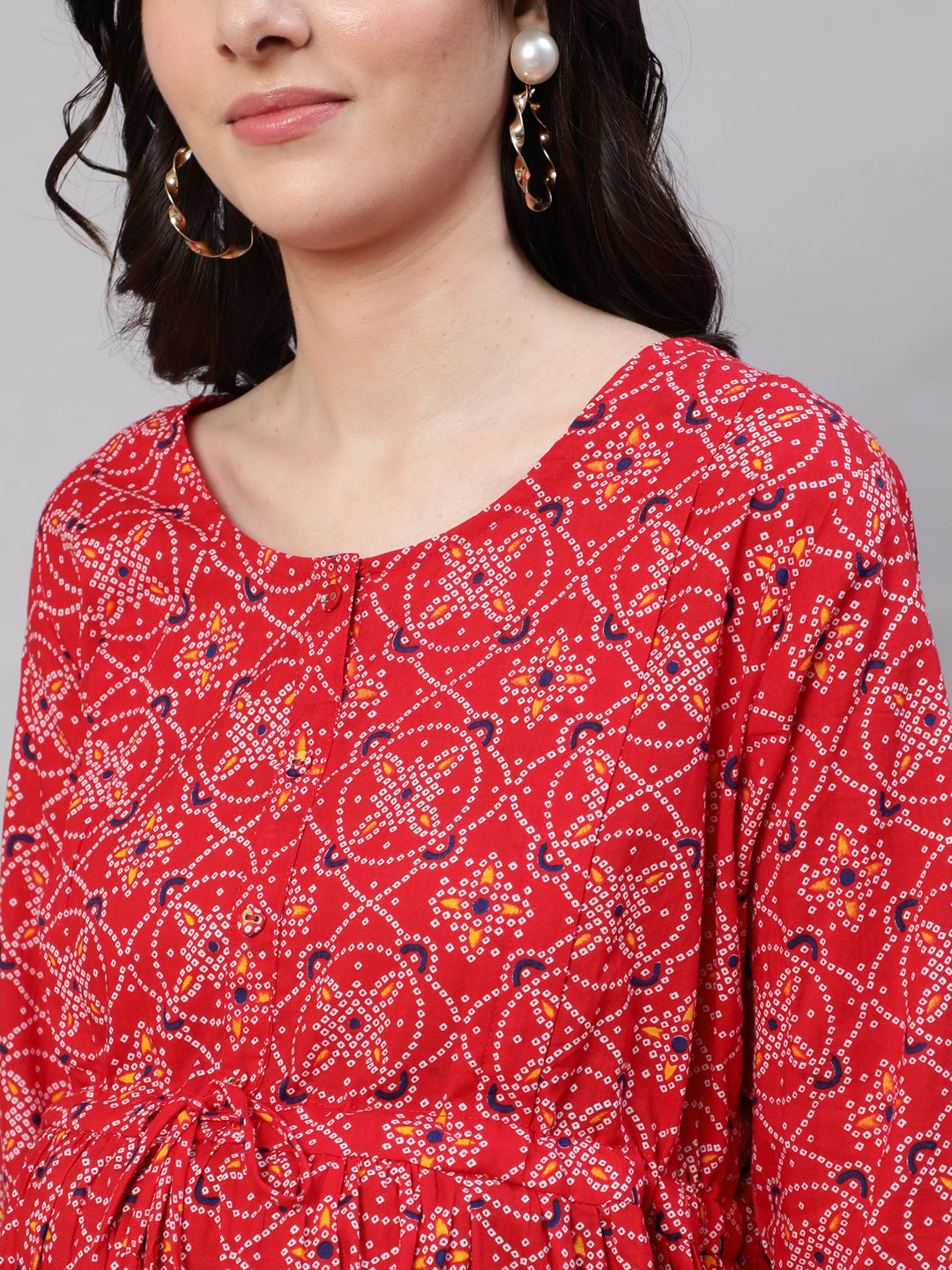 Women's Red Printed Flared Maternity Dress