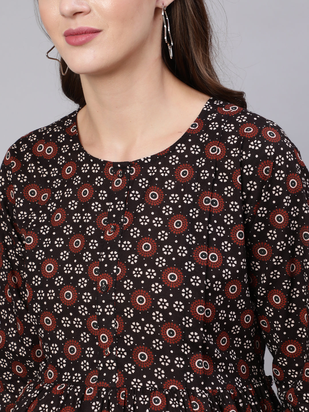 Women's Black Floral Printed Flared Maternity Dress