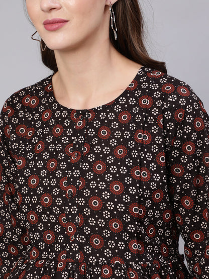 Women's Black Floral Printed Flared Maternity Dress
