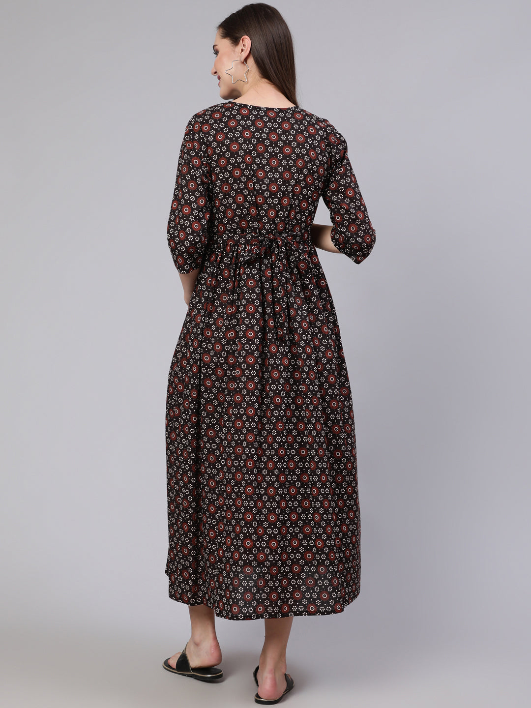 Women's Black Floral Printed Flared Maternity Dress