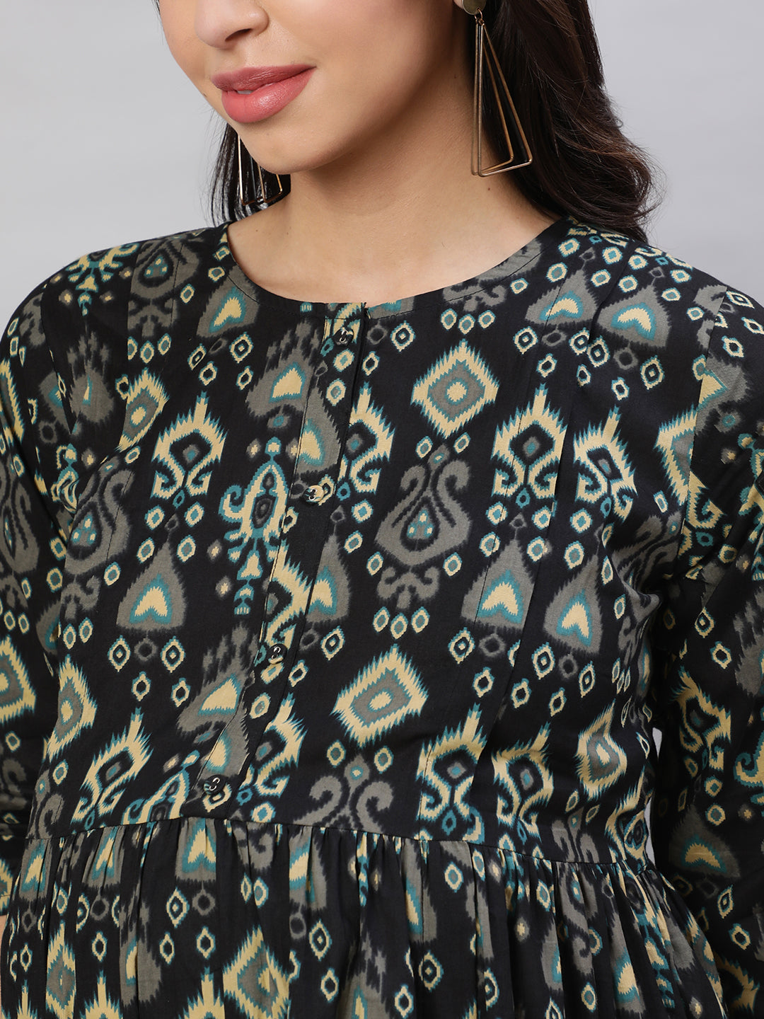Women's Black Printed Flared Maternity Dress